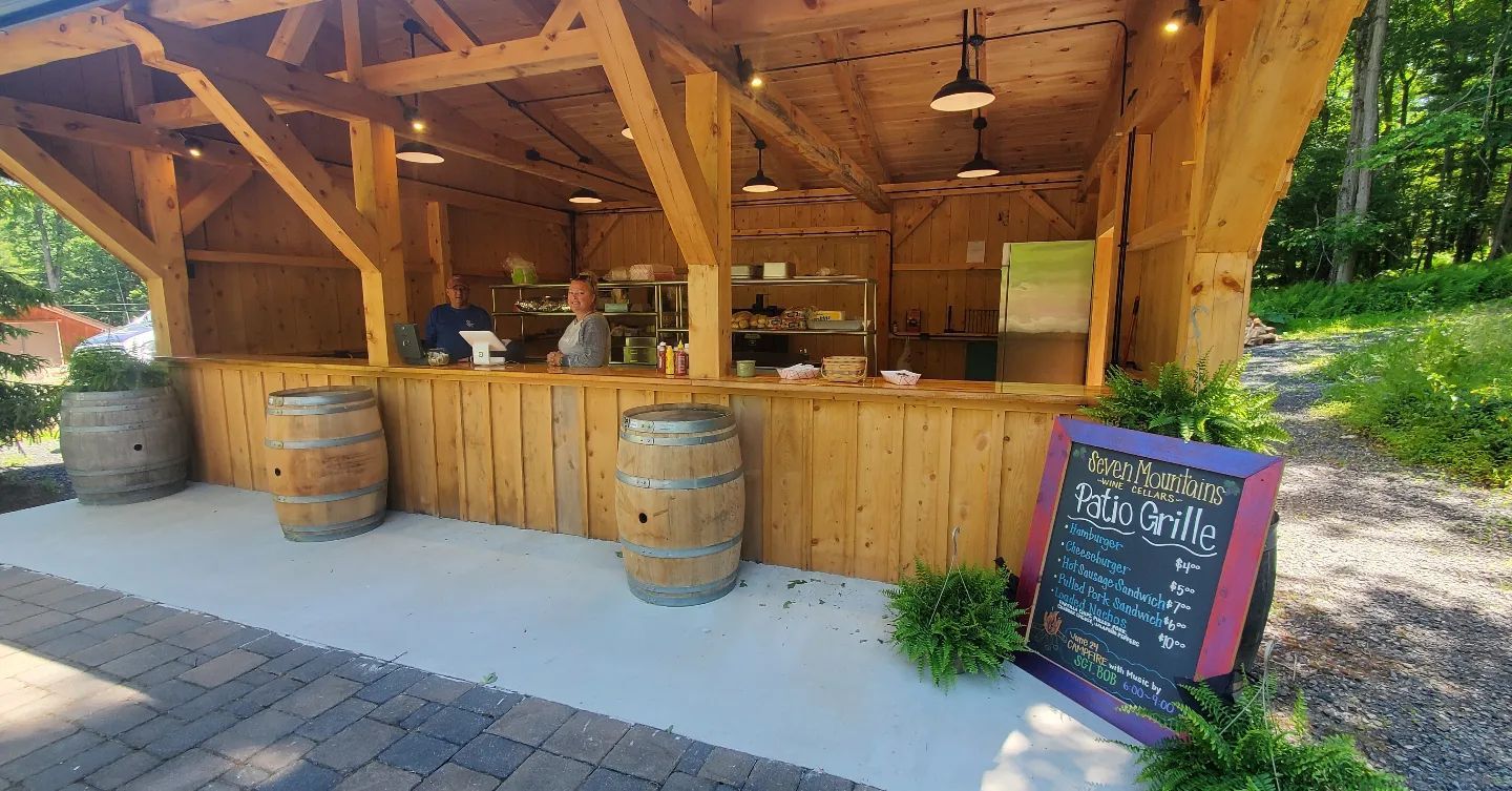 The outdoor kitchen is open at Seven Mountains Wine Cellars Patio Grille